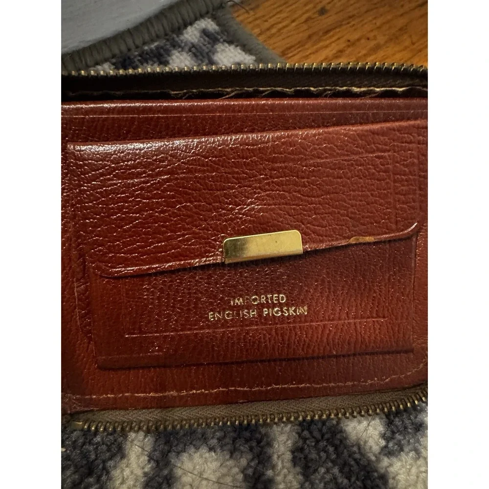 Vintage Brown Braided‎ Zip Wallet English Pigskin Unisex 50s/60s